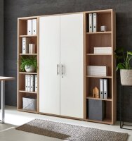 Aktenschrank TABOR 3 in Eiche Sonoma / weiß matt, Schrankwand, Büroschrank, abschließbar, Metallgriffe