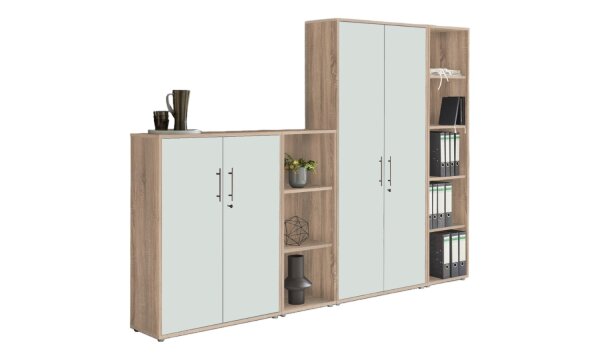 Aktenschrank TABOR 4 in Eiche Sonoma / weiß matt, Schrankwand, Büroschrank, abschließbar, Metallgriffe