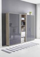 Aktenschrank TABOR 10 in Eiche Sonoma / anthrazit Hochglanz, Schrankwand, Büroschrank, abschließbar, Metallgriffe