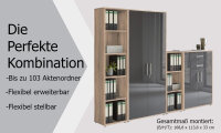 Aktenschrank TABOR 22 in Eiche Sonoma / anthrazit Hochglanz, Schrankwand, Büroschrank, abschließbar, Metallgriffe