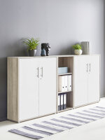 Aktenschrank TABOR 8 in Eiche Sonoma / weiß matt, Schrankwand, Büroschrank, abschließbar, Metallgriffe
