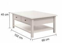 Couchtisch KOPENHAGEN in weiß, Landhausstil, 2 Schubkästen, 102 cm breit