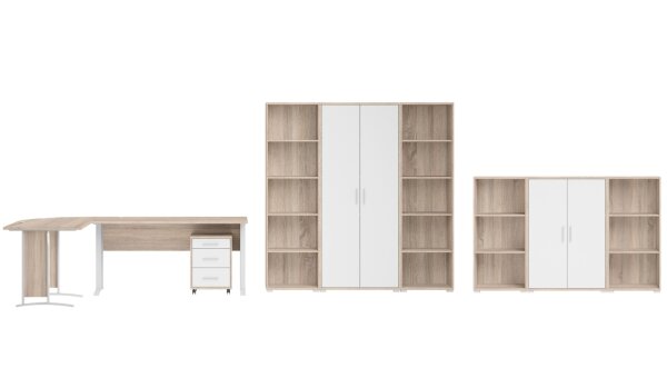 Büromöbel-Set / Arbeitszimmer OFFICE LINE + Highboard in Eiche Sonoma / weiß