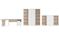 Büromöbel-Set / Arbeitszimmer OFFICE LINE + Highboard in Eiche Sonoma / weiß