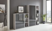 Aktenschrank TABOR 4 in lichtgrau / anthrazit Hochglanz, Schrankwand, Büroschrank, abschließbar, Metallgriffe