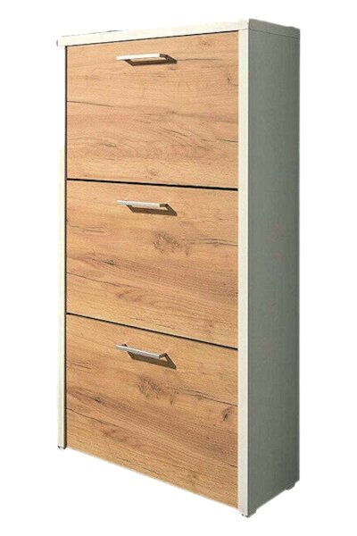 Schuhkipper FULDA 1 in weiß / Honigeiche, 3 Klappen, Doppelwalze, 61 cm breit