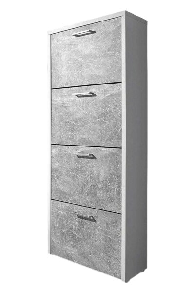 Schuhkipper FULDA 2 in weiß / Strukturbeton, 4 Klappen, Doppelwalze, 64 cm breit