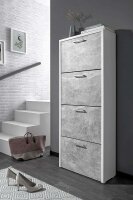 Schuhkipper FULDA 2 in weiß / Strukturbeton, 4 Klappen, Doppelwalze, 64 cm breit