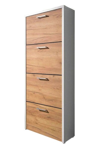 Schuhkipper FULDA 2 in weiß / Honigeiche, 4 Klappen, Doppelwalze, 64 cm breit