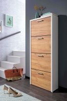 Schuhkipper FULDA 2 in weiß / Honigeiche, 4 Klappen, Doppelwalze, 64 cm breit