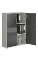 Aktenschrank TABOR 11 in lichtgrau / anthrazit Hochglanz, Schrankwand, Büroschrank, abschließbar, Metallgriffe