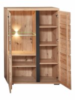 Wohnwand Anbauwand SANTOS, Altesche Massivholz, Absetzung schwarz, LED-Beleuchtung