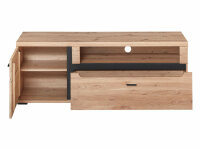 Wohnwand Anbauwand SANTOS, Altesche Massivholz, Absetzung schwarz, LED-Beleuchtung