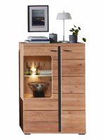 Wohnwand Anbauwand SANTOS, Altesche Massivholz, Absetzung schwarz, LED-Beleuchtung