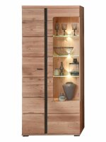 Wohnwand Anbauwand SANTOS, Altesche Massivholz, Absetzung schwarz, LED-Beleuchtung