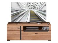 Wohnwand Anbauwand SANTOS, Altesche Massivholz, Absetzung schwarz, LED-Beleuchtung