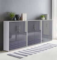 Aktenschrank TABOR 99 in lichtgrau / anthrazit Hochglanz, Schrankwand, Büroschrank, abschließbar, Metallgriffe