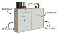 Aktenschrank TABOR 12 in Eiche Sonoma / weiß matt, Schrankwand, Büroschrank, abschließbar, Metallgriffe