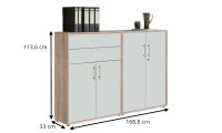 Aktenschrank TABOR 12 in Eiche Sonoma / weiß matt, Schrankwand, Büroschrank, abschließbar, Metallgriffe