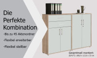 Aktenschrank TABOR 12 in Eiche Sonoma / weiß matt, Schrankwand, Büroschrank, abschließbar, Metallgriffe