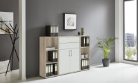 Aktenschrank TABOR 13 in Eiche Sonoma / weiß matt, Schrankwand, Büroschrank, abschließbar, Metallgriffe