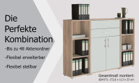 Aktenschrank TABOR 13 in Eiche Sonoma / weiß matt, Schrankwand, Büroschrank, abschließbar, Metallgriffe