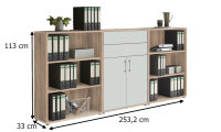 Aktenschrank TABOR 14 in Eiche Sonoma / weiß matt, Schrankwand, Büroschrank, Metallgriffe