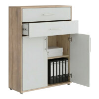 Aktenschrank TABOR 14 in Eiche Sonoma / weiß matt, Schrankwand, Büroschrank, Metallgriffe