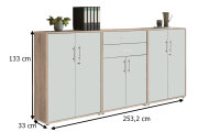 Aktenschrank TABOR 15 in Eiche Sonoma / weiß matt, Schrankwand, Büroschrank, abschließbar, Metallgriffe