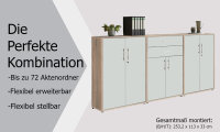 Aktenschrank TABOR 15 in Eiche Sonoma / weiß matt, Schrankwand, Büroschrank, abschließbar, Metallgriffe