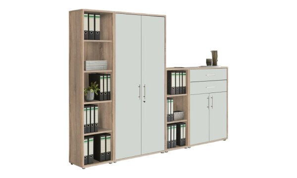 Aktenschrank TABOR 22 in Eiche Sonoma / weiß matt, Schrankwand, Büroschrank, abschließbar, Metallgriffe