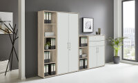 Aktenschrank TABOR 22 in Eiche Sonoma / weiß matt, Schrankwand, Büroschrank, abschließbar, Metallgriffe