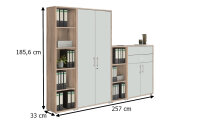 Aktenschrank TABOR 22 in Eiche Sonoma / weiß matt, Schrankwand, Büroschrank, abschließbar, Metallgriffe