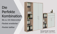 Aktenschrank TABOR 22 in Eiche Sonoma / weiß matt, Schrankwand, Büroschrank, abschließbar, Metallgriffe