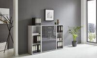 Aktenschrank TABOR 13 in lichtgrau / anthrazit Hochglanz, Schrankwand, Büroschrank, abschließbar, Metallgriffe