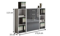 Aktenschrank TABOR 13 in lichtgrau / anthrazit Hochglanz, Schrankwand, Büroschrank, abschließbar, Metallgriffe