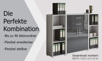 Aktenschrank TABOR 13 in lichtgrau / anthrazit Hochglanz, Schrankwand, Büroschrank, abschließbar, Metallgriffe