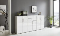 Aktenschrank TABOR 15 in lichtgrau / weiß Hochglanz, Schrankwand, Büroschrank, abschließbar, Metallgriffe
