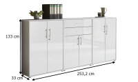 Aktenschrank TABOR 15 in lichtgrau / weiß Hochglanz, Schrankwand, Büroschrank, abschließbar, Metallgriffe