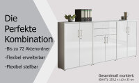 Aktenschrank TABOR 15 in lichtgrau / weiß Hochglanz, Schrankwand, Büroschrank, abschließbar, Metallgriffe