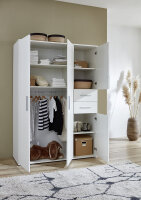Kleiderschrank ALIYA in weiß, 4-türig, 2 Schubkästen, Kleiderstange, (BxHxT) 135x190x52 cm