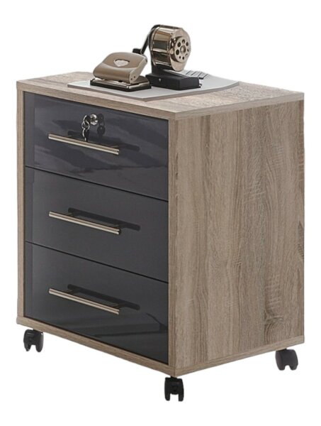 Rollcontainer TABOR in Eiche Sonoma / anthrazit Hochglanz, 1 Schubkasten abschließbar, (BxHxT) 44,1x57,6x40 cm