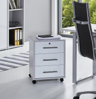 Rollcontainer TABOR in lichtgrau / weiß Hochglanz, 1 Schubkasten abschließbar, (BxHxT) 44,1x57,6x40 cm