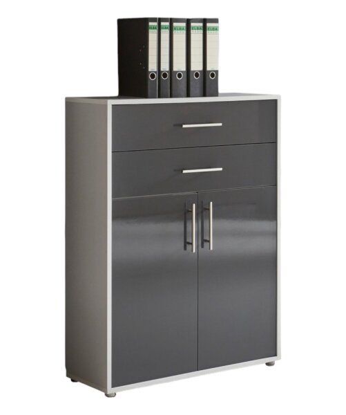 Aktenschrank TABOR in lichtgrau / anthrazit Hochglanz mit zusätzlichen Schubkästen, Büroschrank, (BxHxT) 84,4x113,6x33 cm