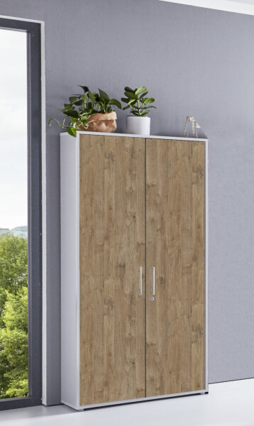 Aktenschrank TABOR breit / hoch in lichtgrau / Gold Harbor Oak, Büroschrank, abschließbar, (BxHxT) 84,4x185,6x33 cm