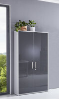 Aktenschrank TABOR breit / hoch in lichtgrau / anthrazit Hochglanz, Büroschrank, abschließbar, (BxHxT) 84,4x185,6x33 cm