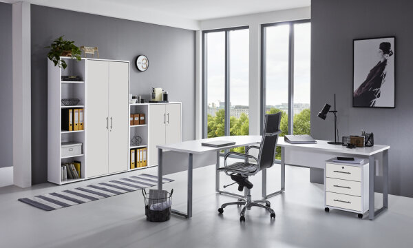 Büromöbel-Set TABOR PRO 4 in weiß / weiß matt, Arbeitszimmer Komplett-Set