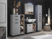 Badmöbel-Set Badezimmer TOURS 1 in grau / Sonoma, 4-tlg., Spiegelschrank inkl. LED-Beleuchtung, (BxHxT) 140x185x38 cm