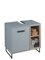 Badmöbel-Set Badezimmer TOURS 1 in grau / Sonoma, 4-tlg., Spiegelschrank inkl. LED-Beleuchtung, (BxHxT) 140x185x38 cm