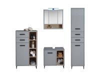 Badmöbel-Set Badezimmer TOURS 1 in grau / Sonoma, 4-tlg., Spiegelschrank inkl. LED-Beleuchtung, (BxHxT) 140x185x38 cm
